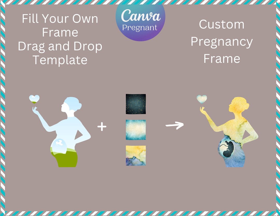 Pregnant Woman Baby Bump Canva Frame, Commercial and Personal, Custom