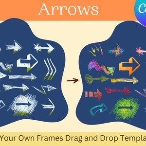 Scribble Arrows Canva Frames, Commercial and Personal, Custom Fillable Silhouettes, Drag and Drop, Editable, Add Your Own Picture