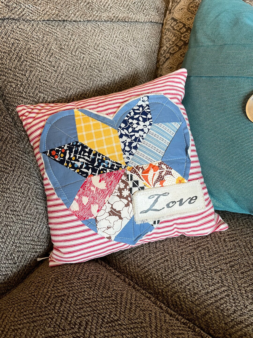 Heart Antique Quilt Pillow Etsy