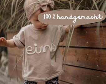 Oversize T-Shirt Geburtstag / erster Geburtstag / zweiter Geburtstag / dritter Geburtstag / personalisiert / Pullover Zahl Kordel horizontal