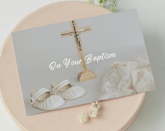 Printable Catholic Baptism Greeting Card for Baby Girl - digital download