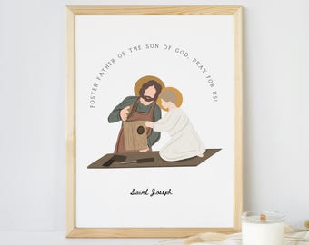 Saint Joseph and Child Jesus Catholic Wall Art - St. Joseph the Worker Digital Download