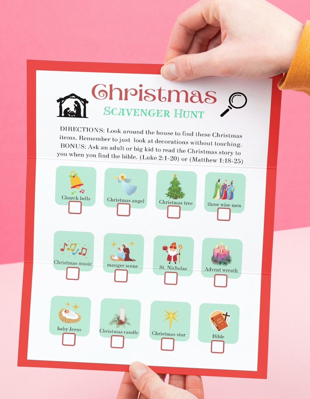 Printable christian christmas scavenger hunt for kids christian