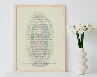 Our Lady of Guadalupe Catholic Wall Art: Virgin Mary Illustration with Marian Quote Print