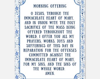 Traditional Catholic Morning Offering Prayer Print – 8x10 Matte Poster
