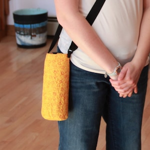 Water Bottle Carrier in Gold with Adjustable Strap