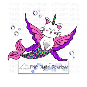 Rainbow Unicorn Kitty Mermaid Fairy PNG Digital Download DTF Sublimation