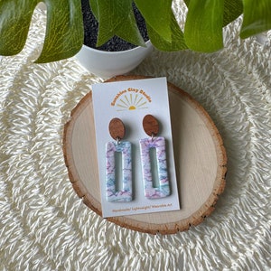 Multicolor Earrings with wood stud /Polymer Clay Earrings/Statement Earrings/Stud Earrings