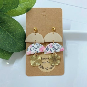 Floral Neutral Earrings /Spring Earrings/Flower Earrings/Polymer Clay Earrings/Statement Earrings/Dangle Earrings