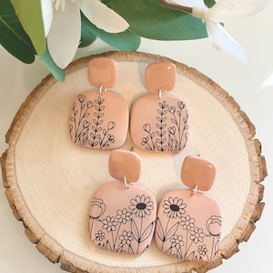 Neutral Floral Stud Earrings /Flower Earrings/Polymer Clay Earrings/Statement Earrings/Dangle Earrings/Stud Earrings