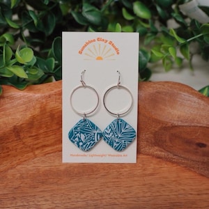 Blue Floral Earrings /Polymer Clay Earrings/Statement Earrings/Dangle Earrings