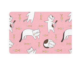 Pink Cat Food Mat, Unique Cat Food Mat, Cat Feeding Mat, Cat placemat, Cat owner gift, Cat food Placemat, cat lover gift