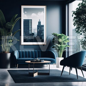 10 Blue Frame Mock Ups / Luxury Living Room Mock Up / Frame Mock up Bundle / Photograph Styled Stock Photo / Template Frame Art