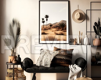 10 Black and Brown BOHO Style Living Room Frame MockUps / BOHO Style Modern Mock Up / Frame Mock up Bundle / Template Frame Art /PSD