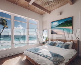 Horizontal Beach House Frame Mockup /Horizontal Digital Wall Art Frame Mockup / Luxury Stock Photography / Interior Mock up / Template / PSD