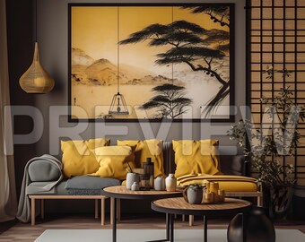 10 Japandi Rahmen Mockup / Japandi Stil Gelb Mockup /Mockup Bundle / Stock Foto / Digitale Wand Kunst Mockups / Template Rahmen Kunst / PSD
