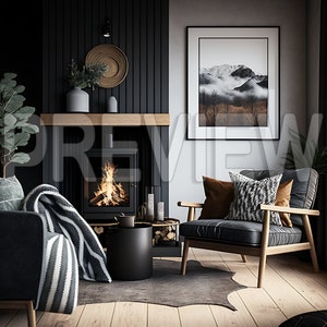 10 Fireplace Scandinavian Style Room Frame Mock Ups / Frame Mock up Bundle / Photograph Styled Stock Photo / Template Frame Art / PSD