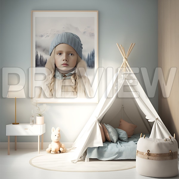 10 Scandinavian Kids Room Frame Mockup , Scandinavian Style Nursery, Scandinavian Style Interior Design, Frame Mock Up, PSD JPG PNG