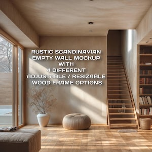 Empty Wall Mockup of a Scandinavian Style Rustic Entryway with 4 wooden frame options