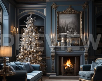 10 Christmas Theme Blue Frame Mockups / Christmas Mock up Bundle / Luxury Stock Photography / Home Interior Mockup Template /PSD