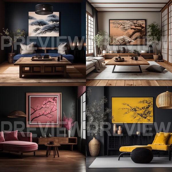 50 Kleurrijke Japandi Style Digital Wall Art Frame Mockups / Japandi Style Mock Ups / Wall Art Frame Mockup / PSD Mockup / PSD Design Mock Up