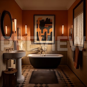 10 Art Deco Bathroom Frame Mockup / Art Deco Frame Mock up Bundle / Luxury Stock Photography / Home Interior Mockup Template / PSD