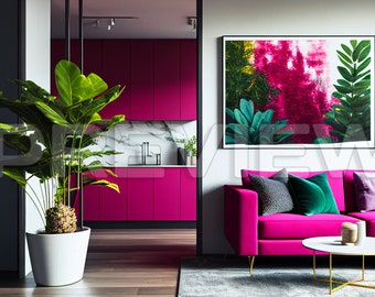 10 Viva Magenta Frame Mockups / Luxury Living Room Mockup / Frame Mockup Bundle / Photograph Styled Stock Photo / Template Frame Art