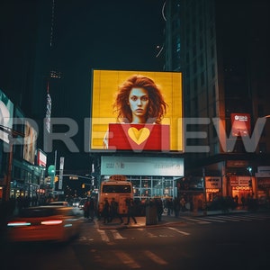 Billboard on a crowded street frame mockup , Billboard mockup , street sign mock up, PSD , Smart Object , Square Digital Wall Art Mockup