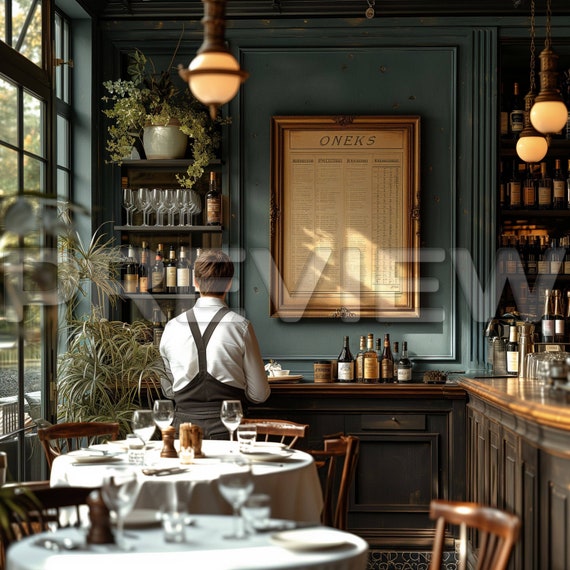 Cozy French Restaurant DIN A4 Frame Mockup, French Café Mockup Frame, Cozy Pub Backdrop for Photographers, A4 Mockup, PSD Smart Object