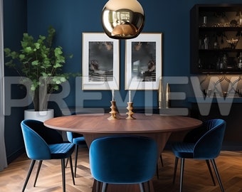 10 Frame Mockups / Luxury Dining Room Blue Color Mock Up / Frame Mock up Bundle / Photograph Styled Stock Photo / Template Frame Art/PSD