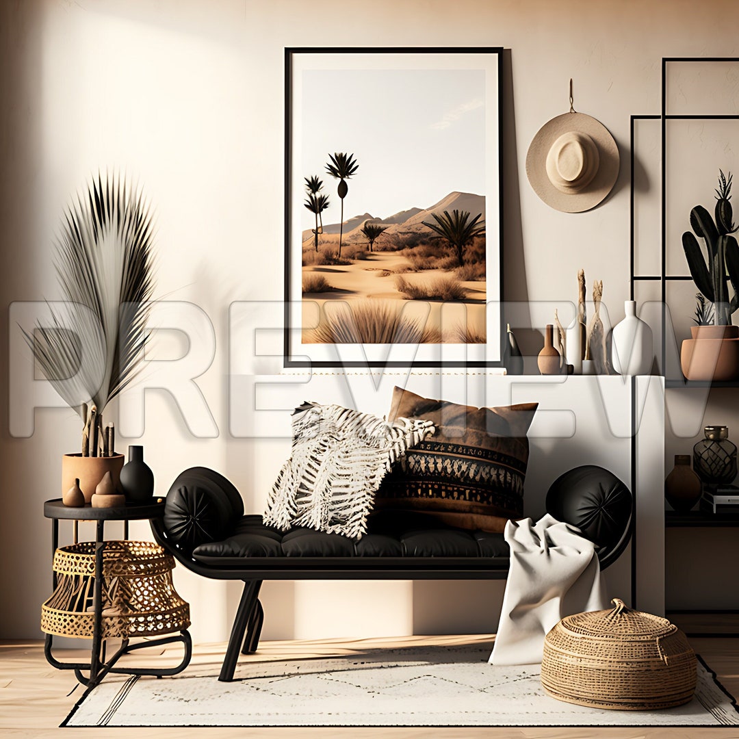 10 Black and Brown BOHO Style Living Room Frame Mockups / BOHO Style
