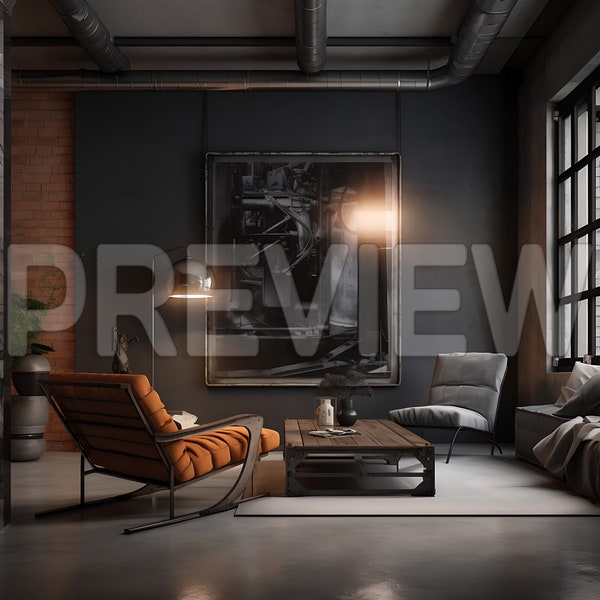 10 Gray Industrial Style Living Room Frame Mock Ups / Modern Mock Up / Frame Mock up Bundle / Interior Stock Photo / Template Frame Art /PSD