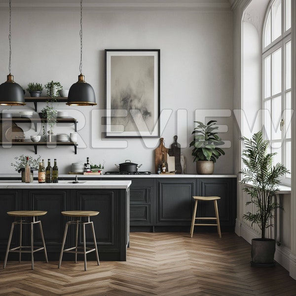 10 Luxury Scandinavian Kitchen Frame Mock Ups / Modern Style Mock Up / Frame Mock up Bundle / Stock / Template Frame Art / PSD