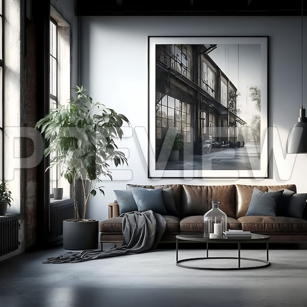 10 Wohnzimmer-Rahmen-Mock-Ups im industriellen Stil / moderne Mock-Ups / Rahmen-Mock-up-Bundle / Interior Stock Foto / Vorlage Rahmenkunst / PSD