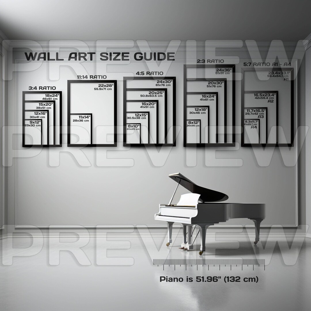 Wall Art Size Guide, Frame Size Guide, Comparison Chart, Poster Size
