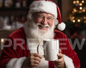 5 Santa Claus Holding Christmas Mug Mockup, Blank mug, Mock ups, Coffee Mug Mock up,  Mug Mockups, Pod Ceramic Cup, Smart Object, PSD