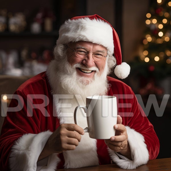 5 Père Noël tenant une maquette de tasse de Noël, tasse vierge, maquettes, maquette de tasse à café, maquettes de tasse, tasse en céramique à dosettes, objet intelligent, PSD