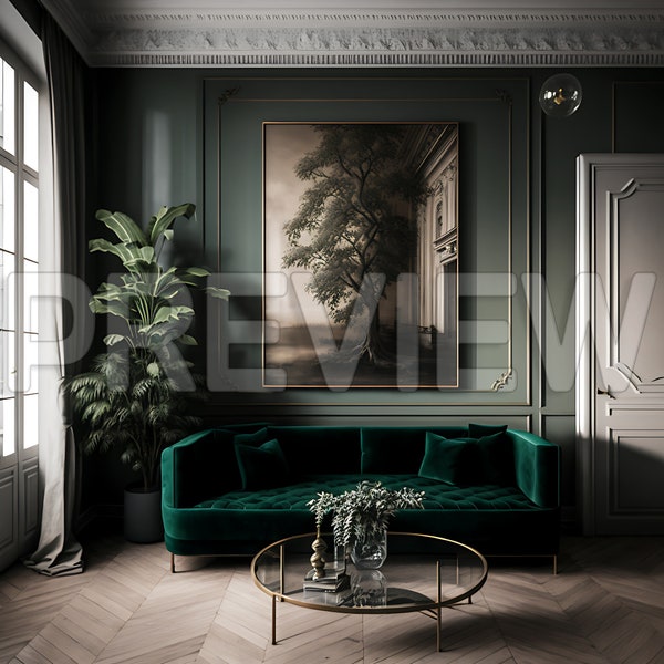 10 French Style Dark Green Interior Design Frame Mockups / Parisian Style Mock Ups / Wall Art Frame Mockup /Design Frame Mockup / PSD