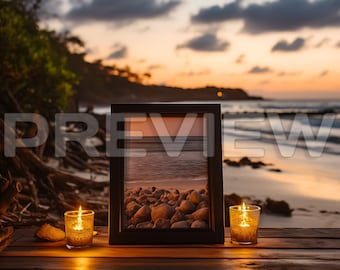Beach A4 Frame Mockup With Ocean View , Summer Ocean Mockup , Beach Mock Up, Smart Object , Vertical Summer Nature Digital Art Mockup, PSD
