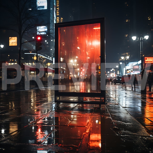 Billboard on a crowded street frame mockup , Billboard mockup , street sign mock up, PSD , Smart Object , Vertical Digital Wall Art Mockup