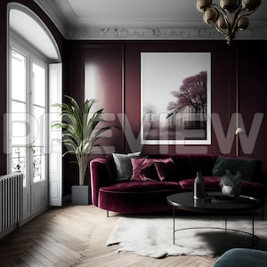 10 French Style Burgundy Interior Design Frame Mockups / Parisian Style Mock Ups / Wall Art Frame Mockup /Design Frame Mockup / Luxury / PSD