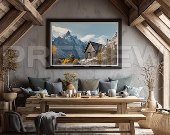 15 Mountain Cabin Living Room Frame Mockup Bundle / Horizontal / Stylish Stock Photo / PSD