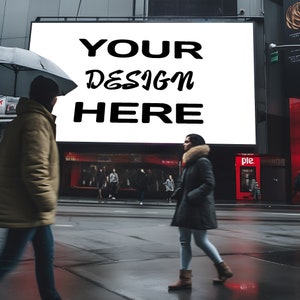Billboard on a crowded street frame mockup , Billboard mockup , street sign mock up, PSD , Smart Object , Horizontal Digital Wall Art Mockup