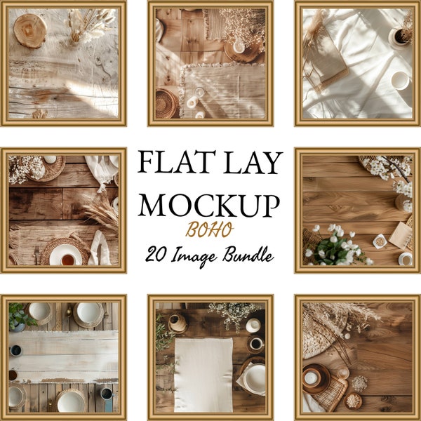 25 x BOHO Table Flat Lay Mockup Bundle Add Your Products | Digital Background Mock up | Styled Stock Photography Scene Creator Mockups