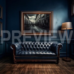 10 Blue Leather Couch Frame Mockups / Office Style Modern Mock Up / Frame Mock up Bundle / Interior Photo / Template Frame Art /PSD