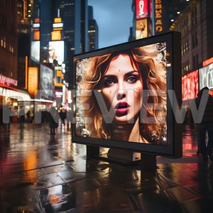 Billboard on a crowded street frame mockup , Billboard mockup , street sign mock up, PSD , Smart Object , Horizontal Digital Wall Art Mockup