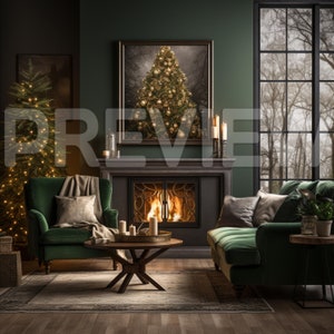 10 Christmas Theme Green Frame Mockups / Christmas Mock up Bundle / Luxury Stock Photography / Home Interior Mockup Template /Fireplace /PSD