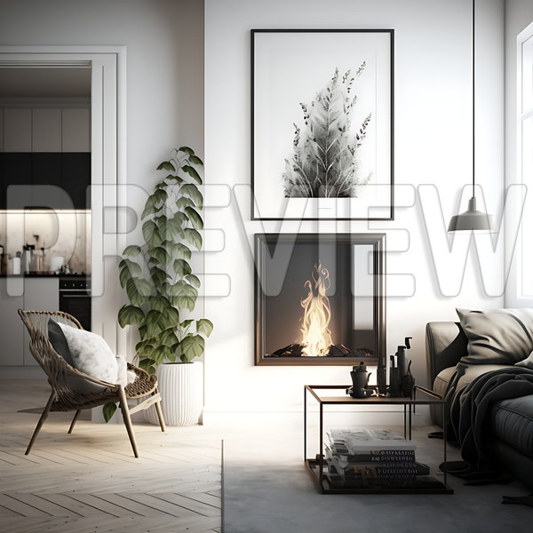 10 Fireplace Scandinavian Style Room Frame Mock Ups / Frame Mock up Bundle / Photograph Styled Stock Photo / Template Frame Art / PSD