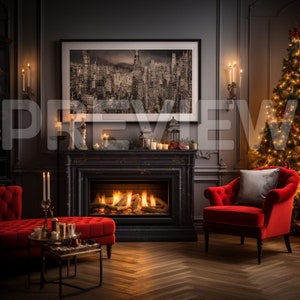 10 Christmas Theme Red Frame Mockups / Christmas Mock up Bundle / Luxury Stock Photography / Home Interior Mockup Template / Fireplace /PSD