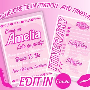 Editable Pink Doll Bachelorette, B A R B I E bachelorette, Barb Doll bachelorette invite, Canva template, Pink Doll bachelorette invitation